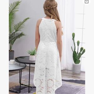 Girl's Elegant Halter Neck Floral Lace Hi-Lo Flower Girl